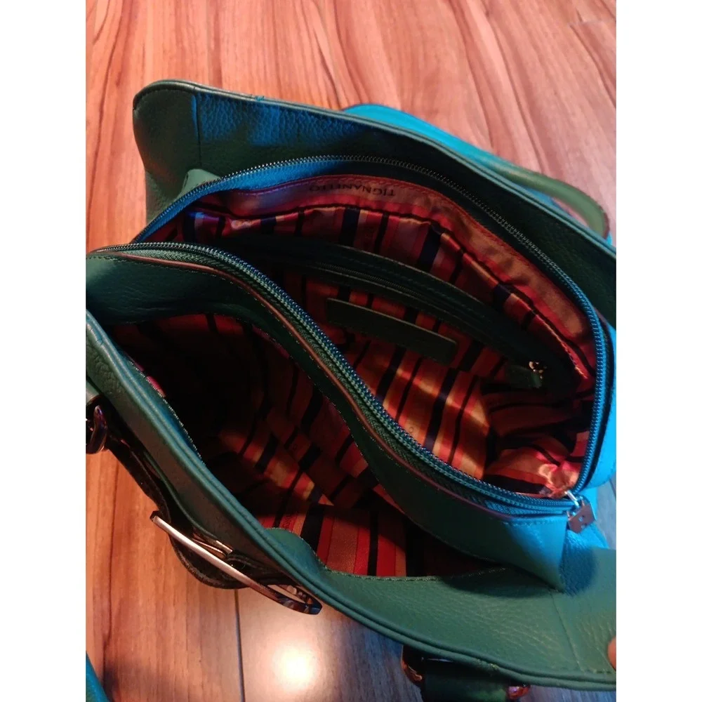 Tignanello Green Hobo Shoulder Bag ~‎ Pebbled Leather Tote/Satchel Handbag
